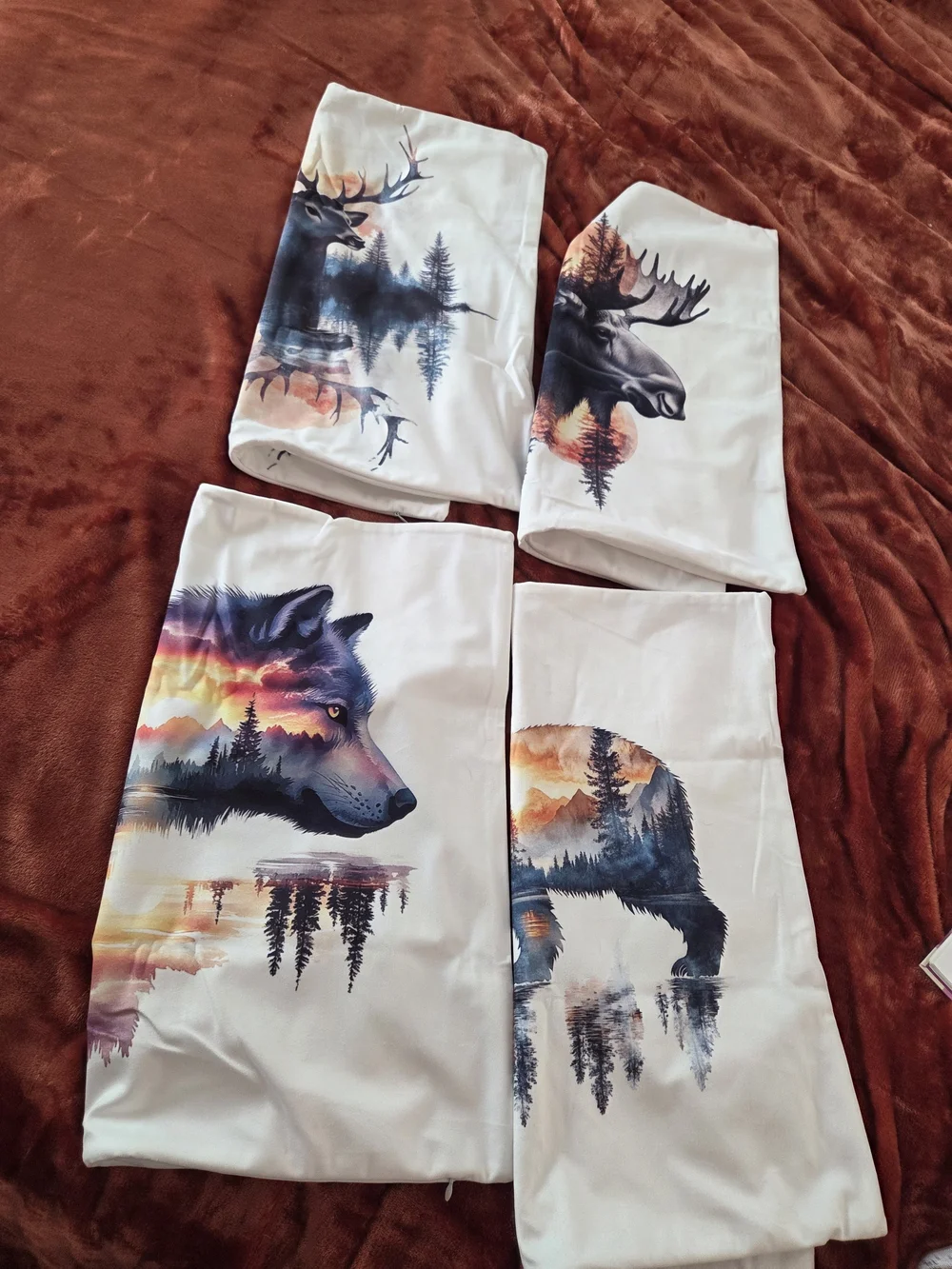 Nature Animal Double-Exposure Pillow Covers Set - Wolf, Bear, Moose, Deer